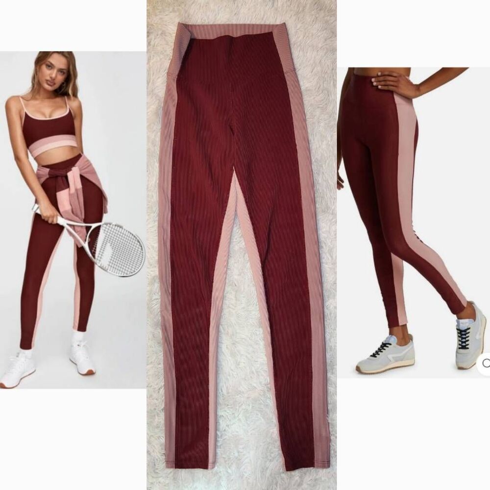 Beach Riot Ribbed Burgundy Colorblock Leggings